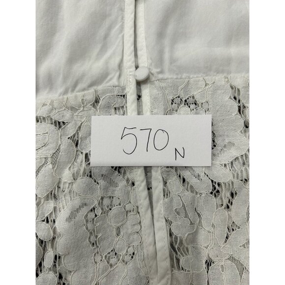 White Lace Boho Long Dress Button Front Drawstring Waist Beachy Coastal Sz - Picture 6 of 7